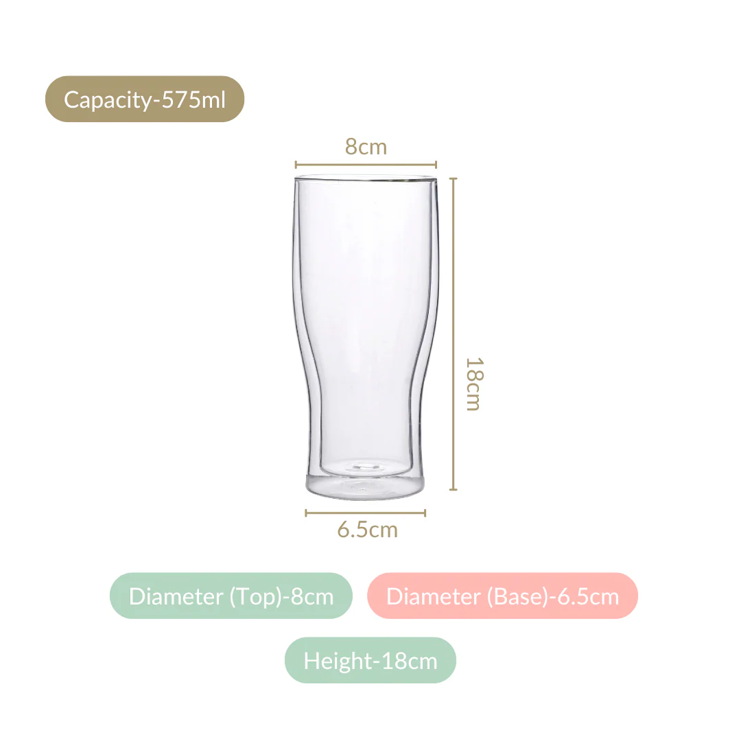 Irish Pint Beer Double Wall Glass Set Of 2 575ml - Image 4