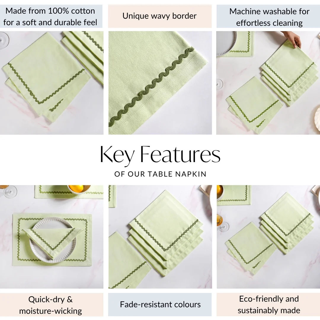 Isabelle Set Of 4 Green Cotton Rick Rack Napkins - Image 4