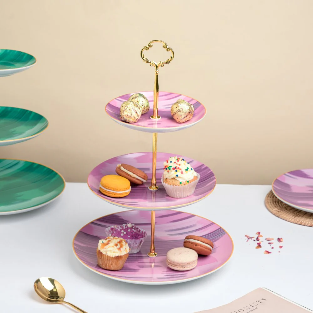 Jazz Ceramic 3 Tier Cake Stand Pink - Image 5