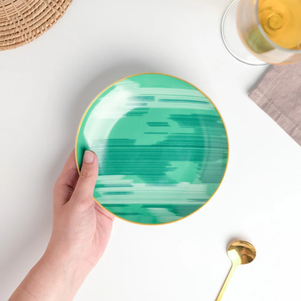 Jazz Decal Ceramic Dessert Plate Green 6 Inch - Image 2