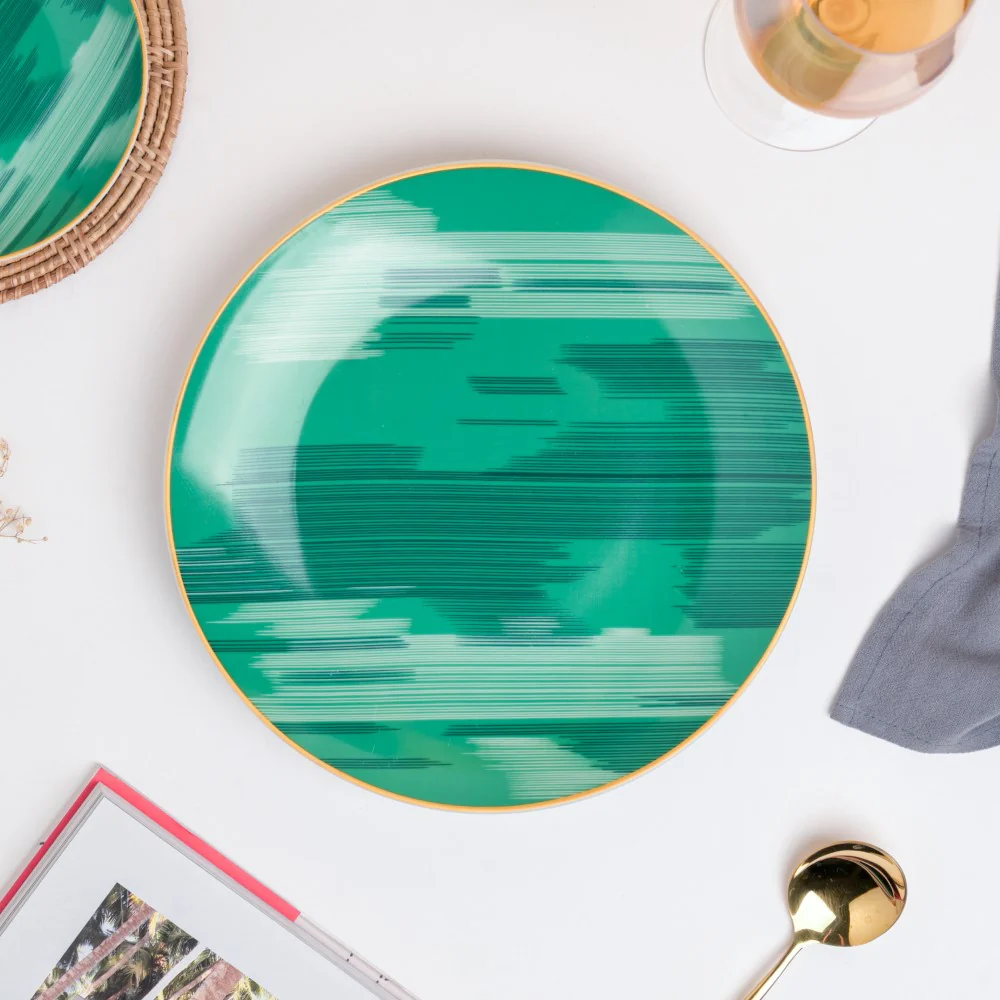 Jazz Decal Ceramic Dinner Plate Green 10.5 Inch