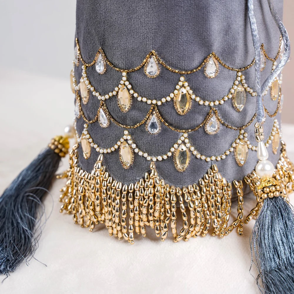 Jhoomar Velvet Potli Bag Dark Grey - Image 10