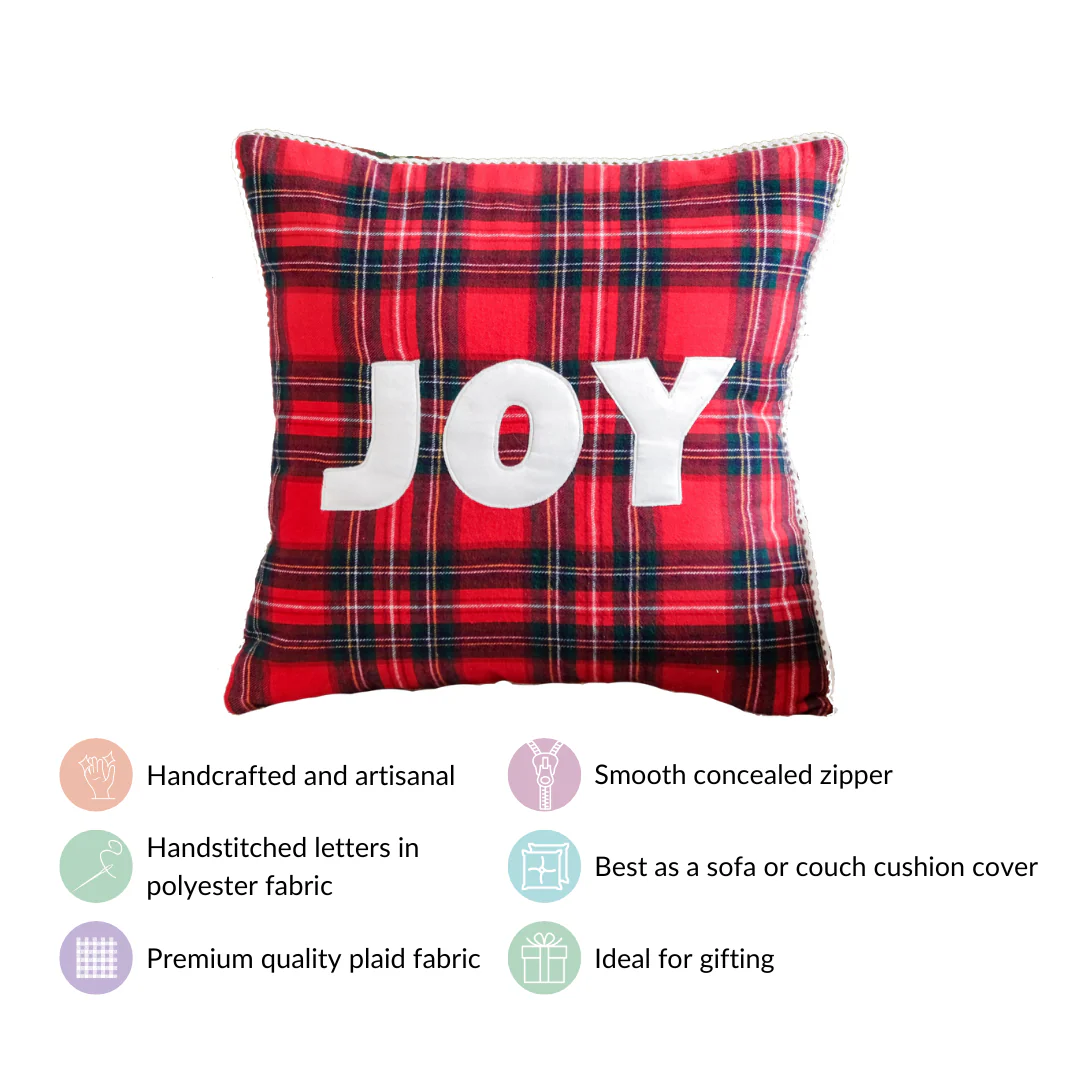 Joy Christmas Plaid Cushion Cover 40x40cm - Image 5