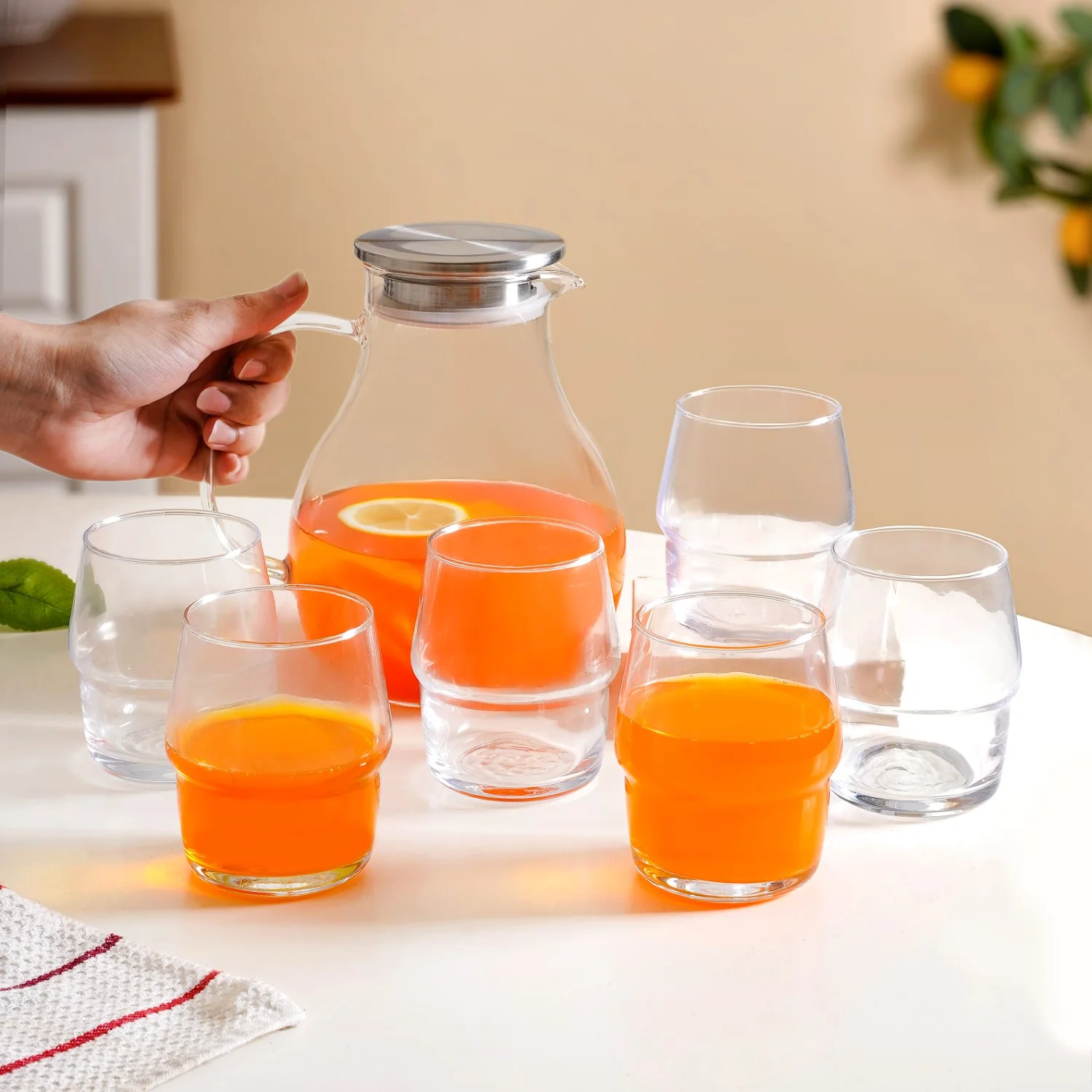 Juice Glass Jug And Tumbler Set Of 7 - Image 2