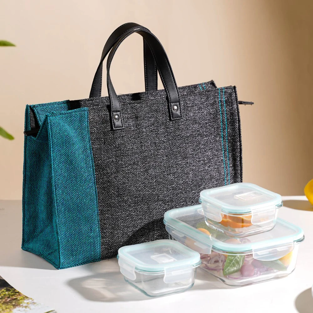 Jute Lunch Bag And Lunch Box Set Of 4 - Image 3