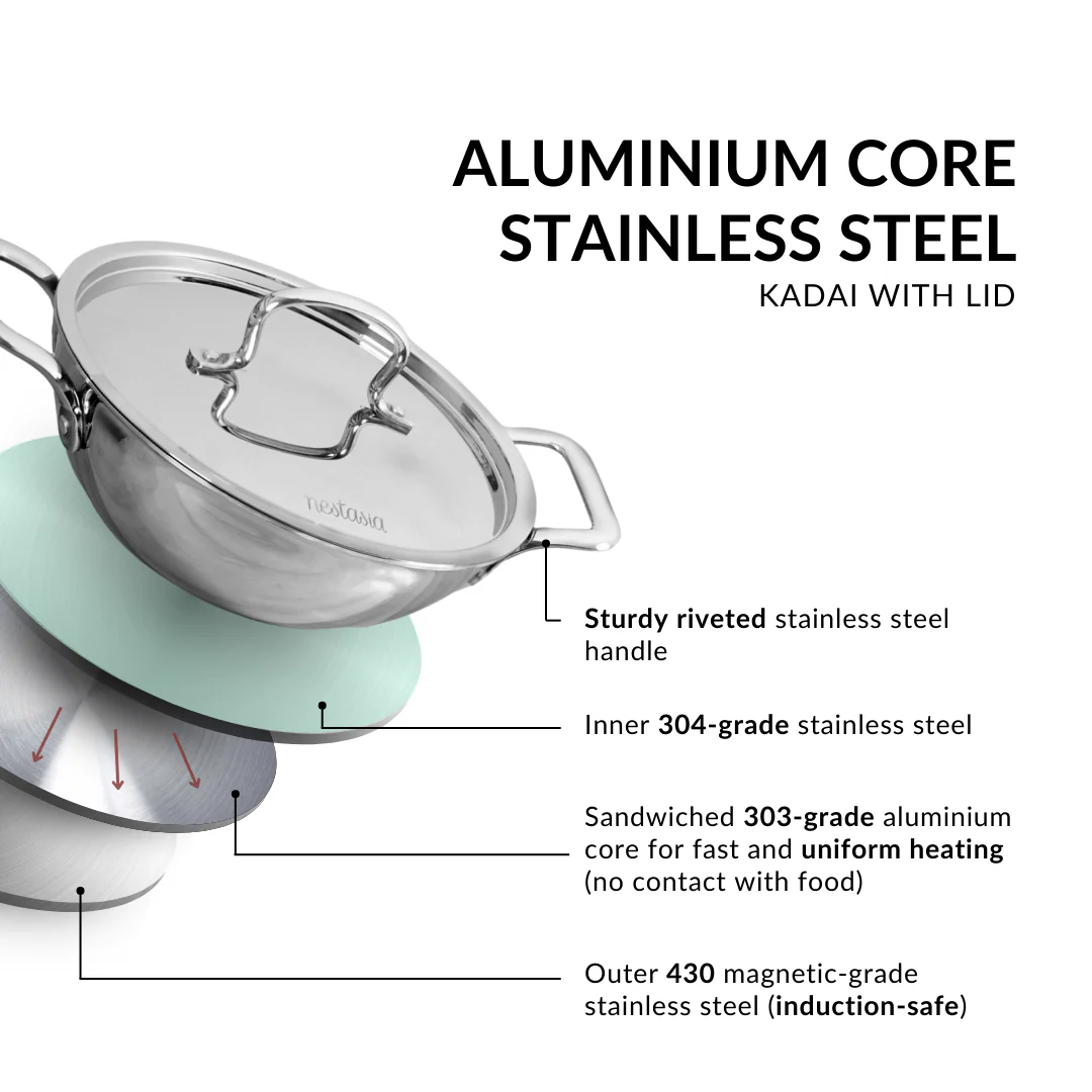 Kadai With Lid Tri Ply Stainless Steel 2250ml - Image 4