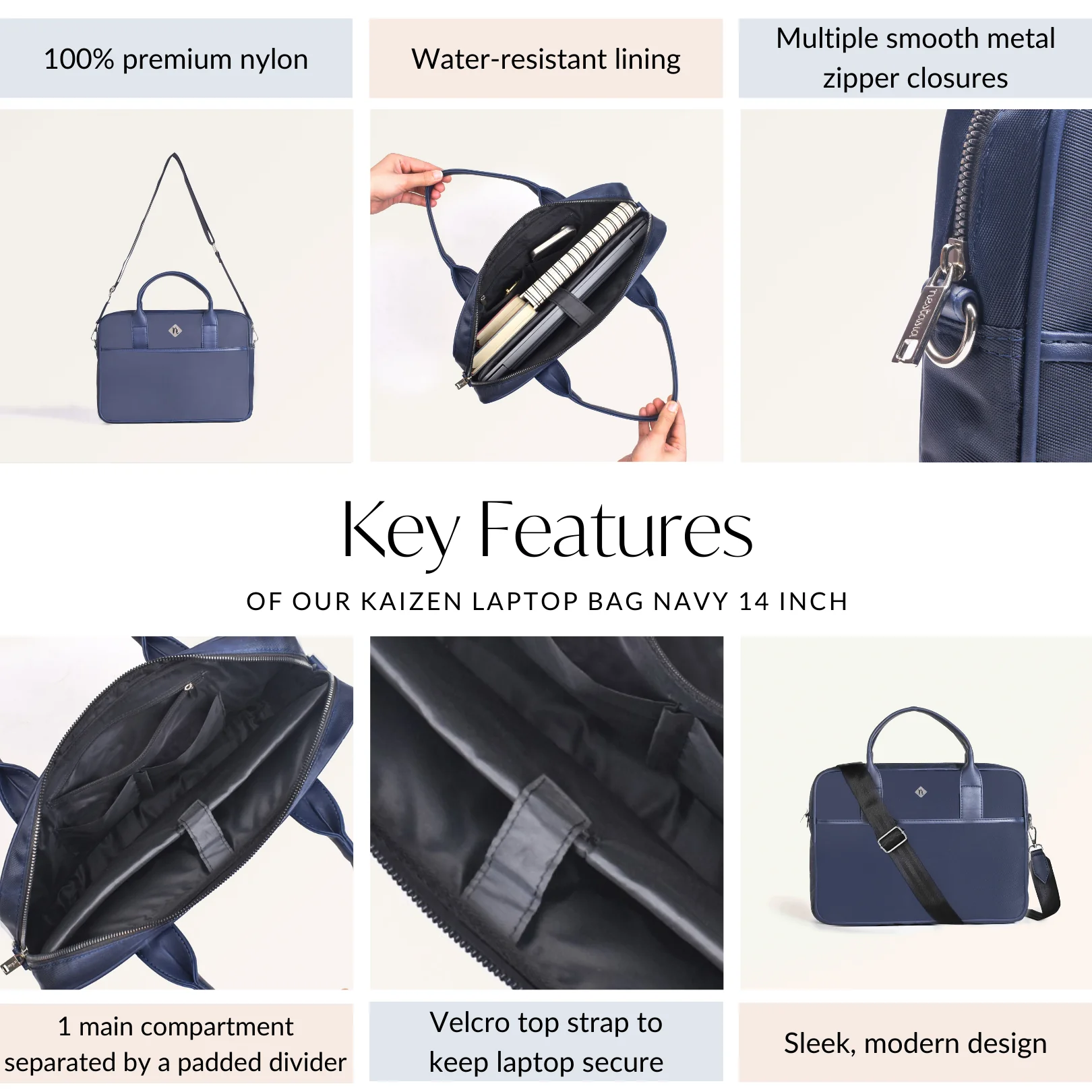Kaizen Laptop Bag Navy 14 Inch - Image 5