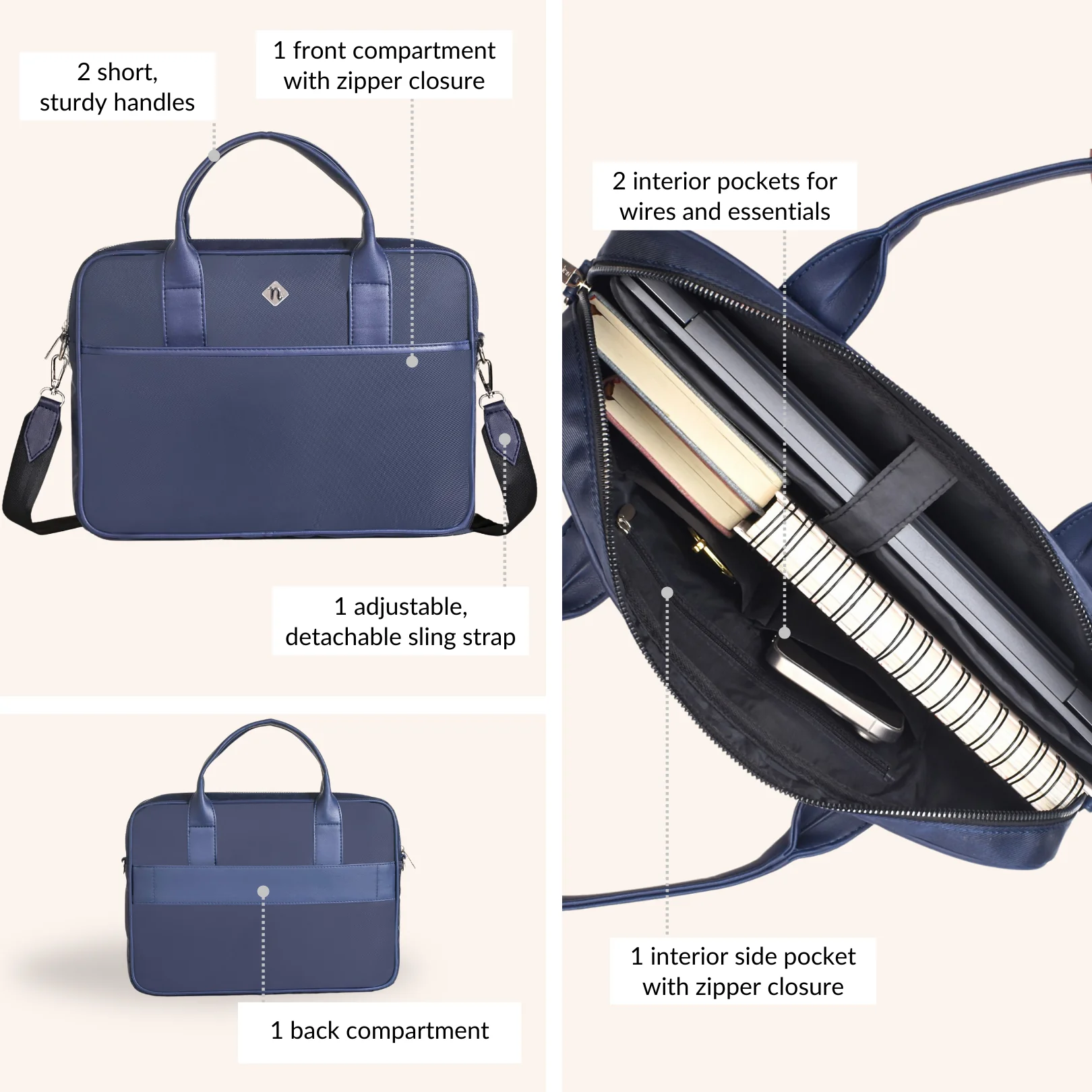 Kaizen Laptop Bag Navy 14 Inch - Image 6