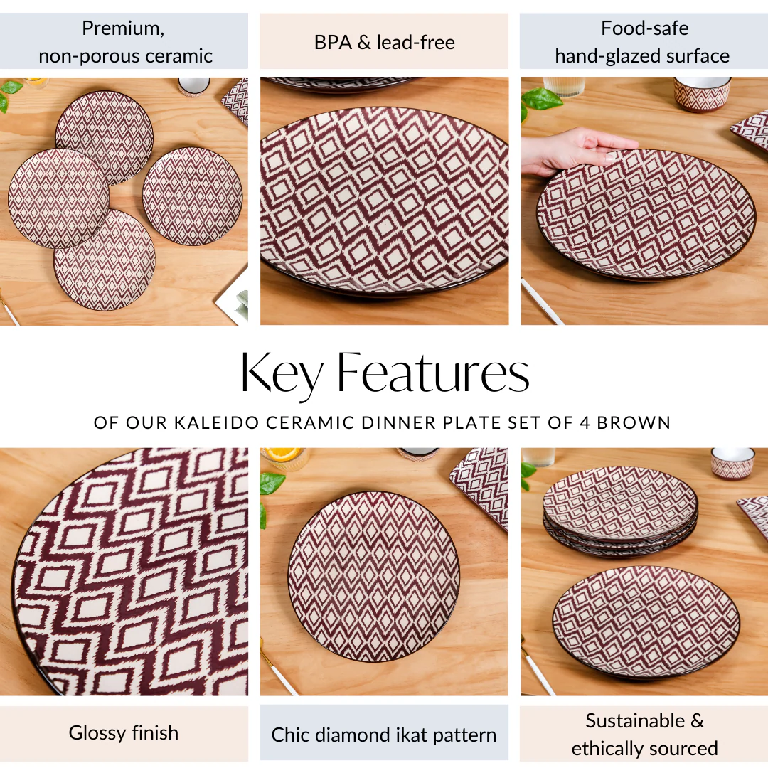 Kaleido Ceramic Dinner Plate Set Of 4 Brown 11 Inch - Image 5