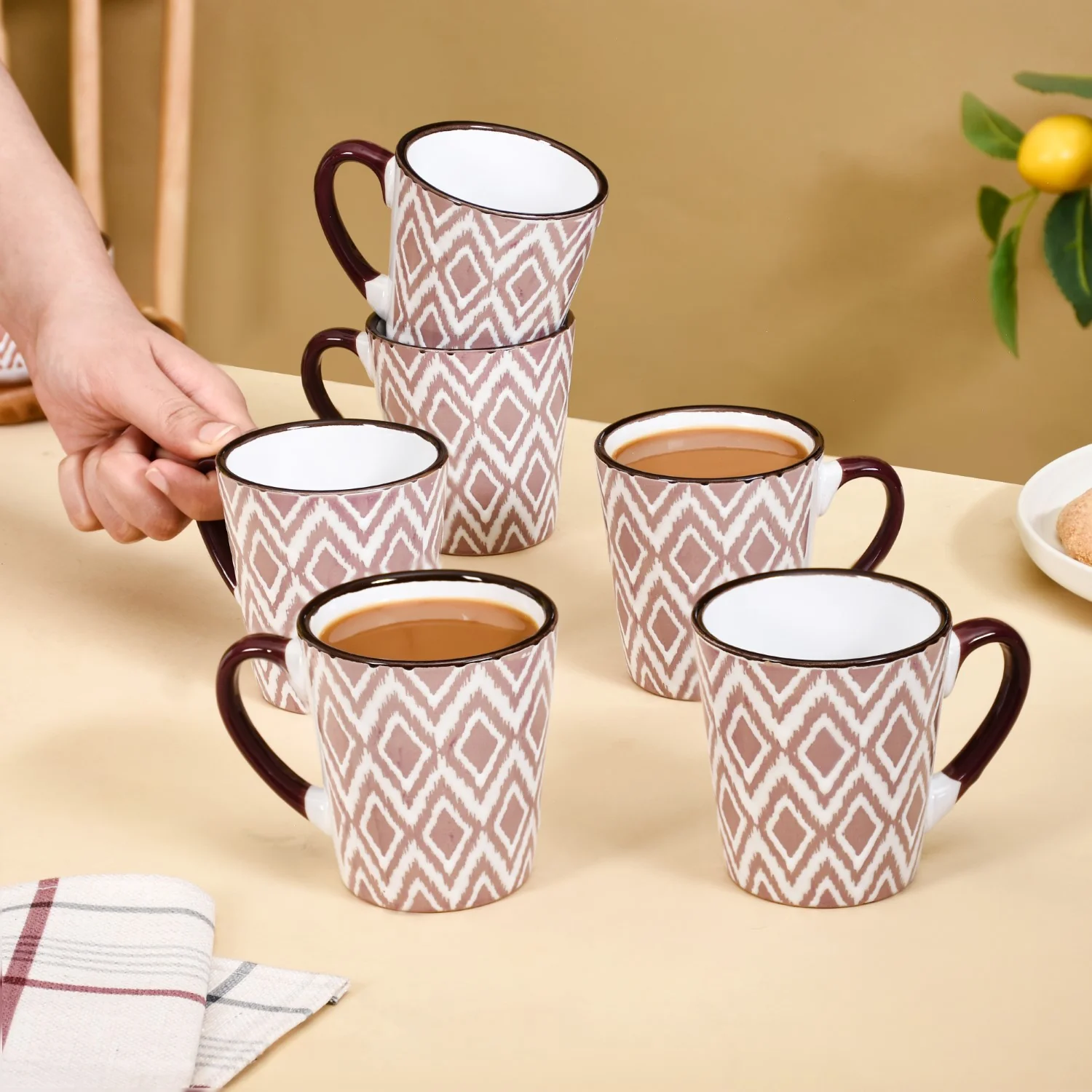 Kaleido Ceramic Tea Cup Set Of 6 Pink 250ml - Image 3