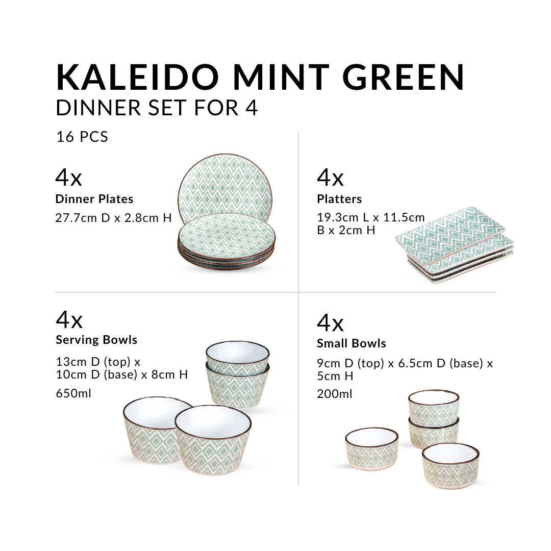Kaleido Mint Green 16 Piece Dinner Set For 4 - Image 3