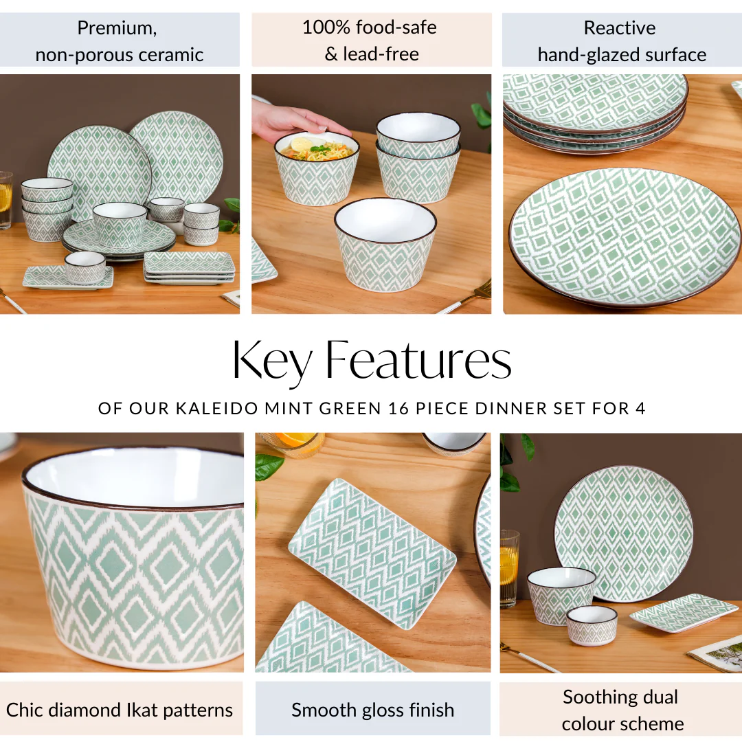 Kaleido Mint Green 16 Piece Dinner Set For 4 - Image 5