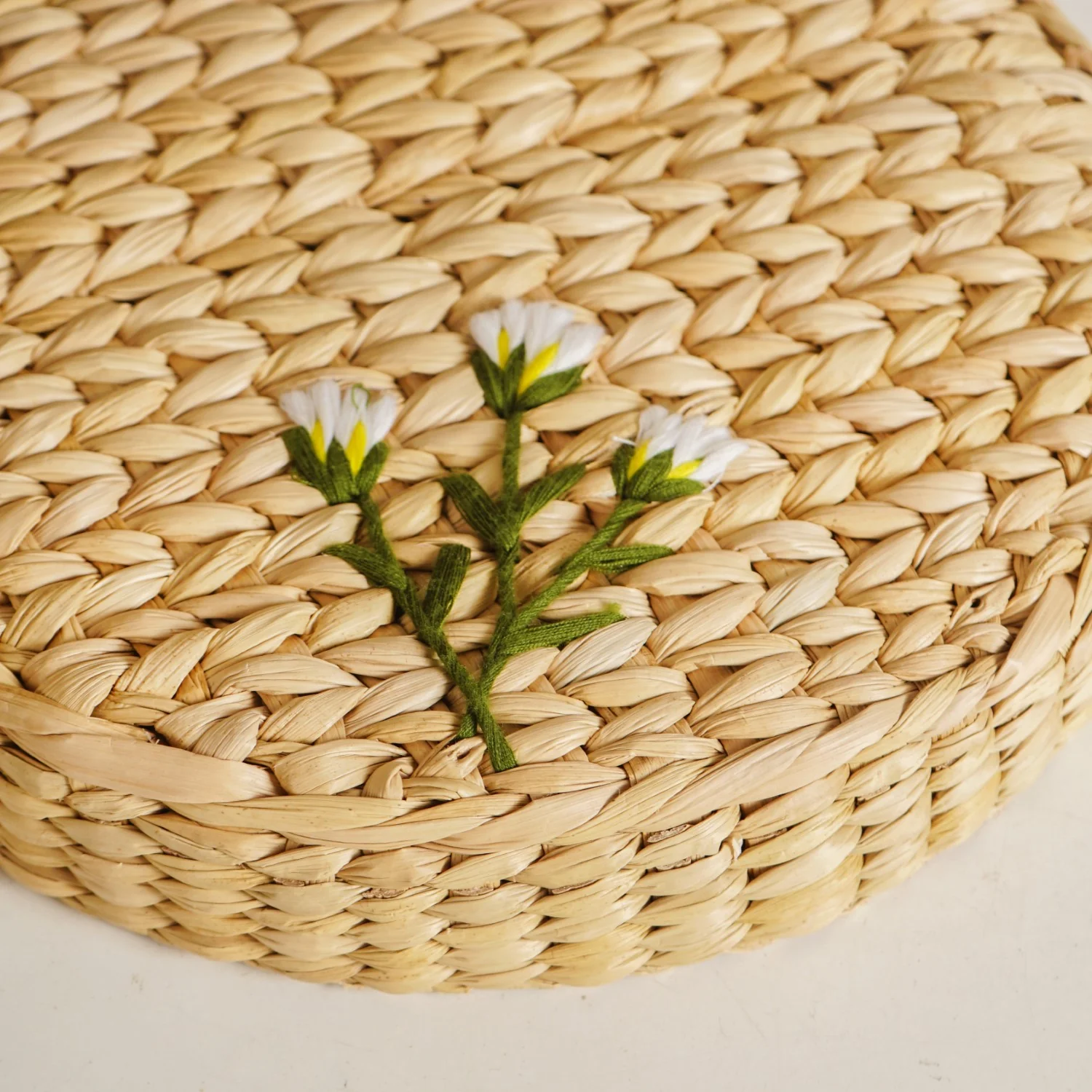 Kauna Round Basket With Lid – Handmade Box With Floral Embroidery - Image 7