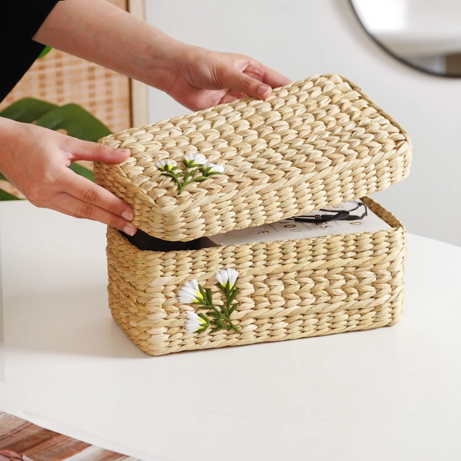 Kauna Storage Basket With Floral Embroidery – Keepsake Organizer Box - Image 2