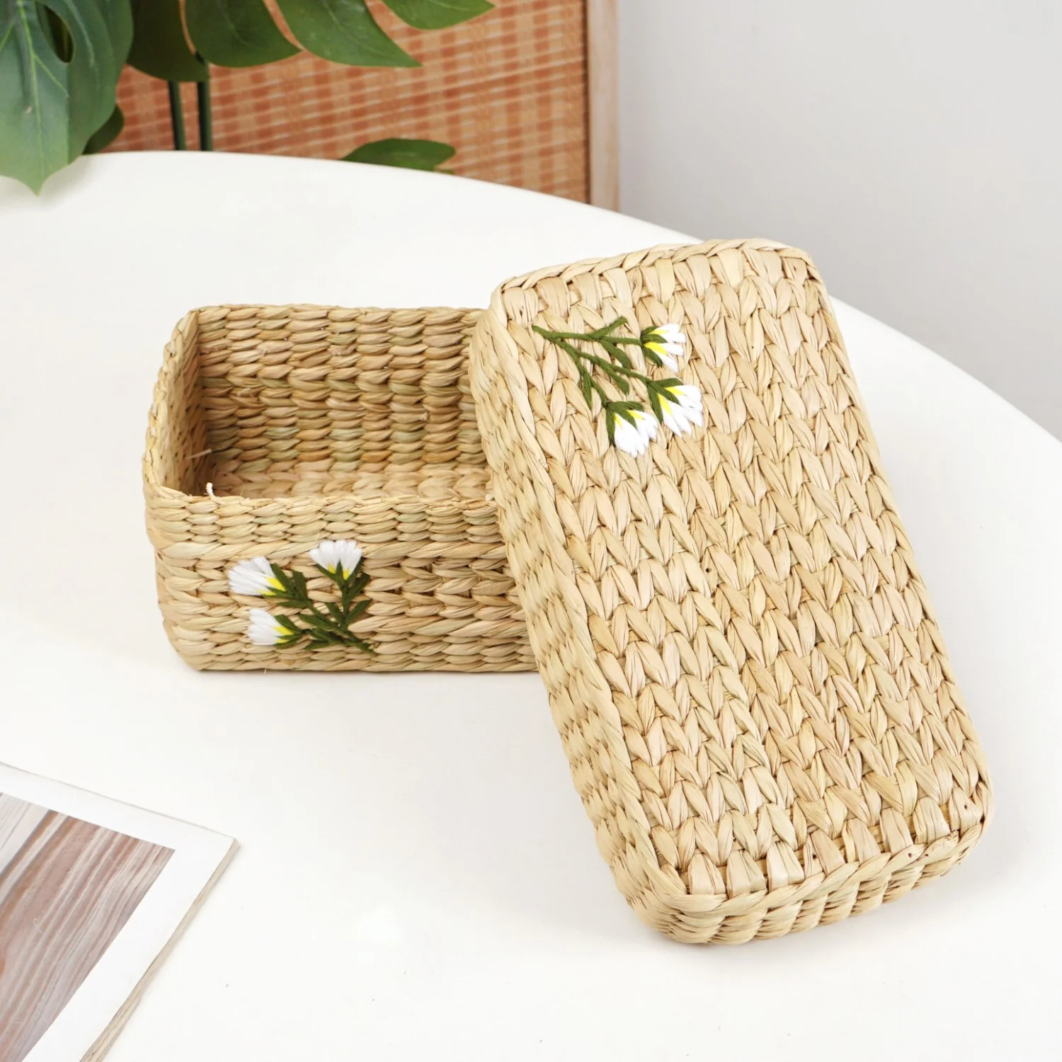 Kauna Storage Basket With Floral Embroidery – Keepsake Organizer Box - Image 9