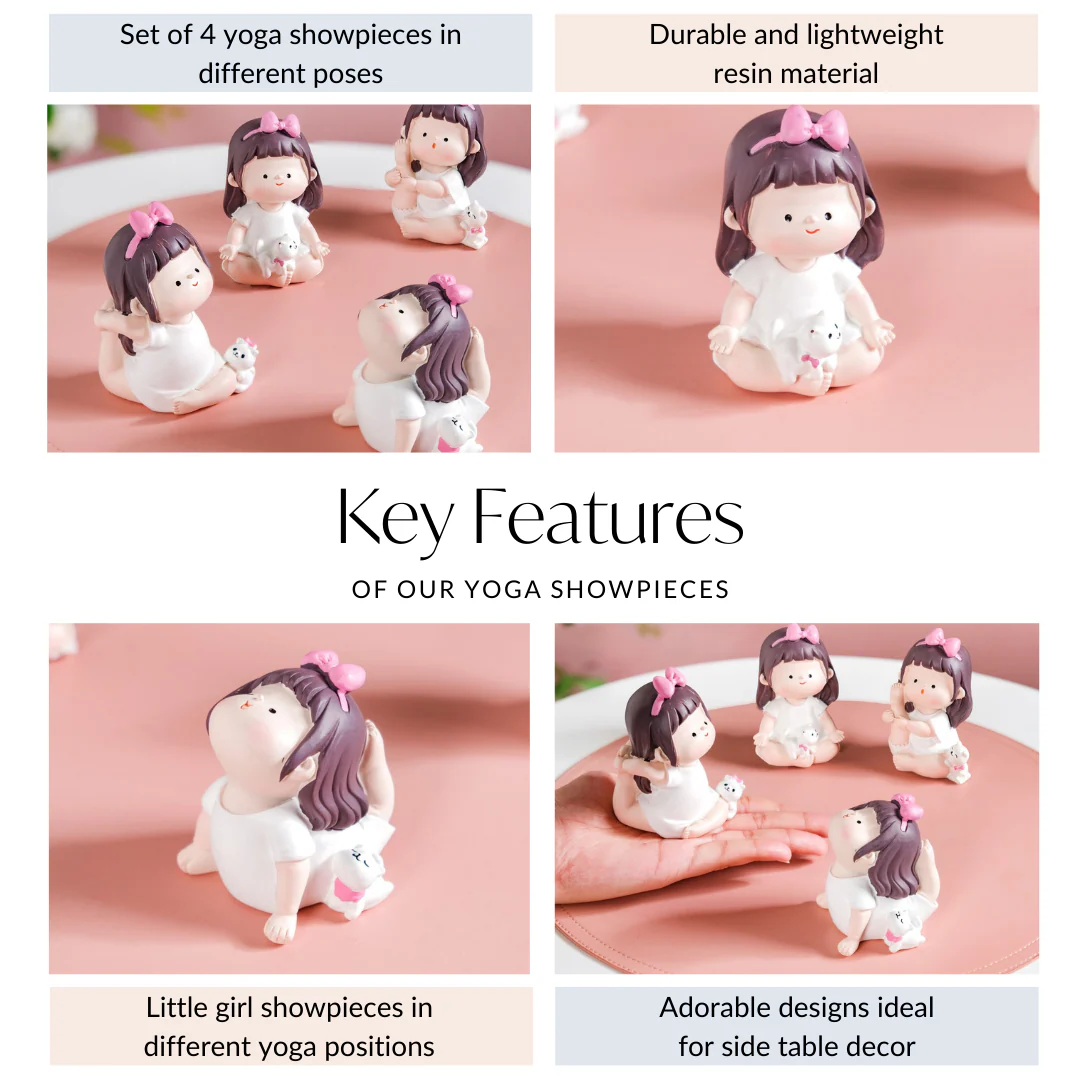 Kawaii Little Girl Yoga Showpiece Set Of 4 - Image 3