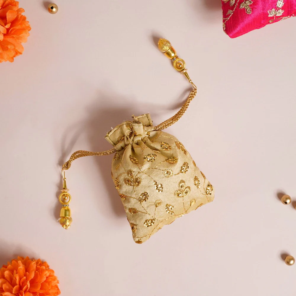 Kimaya Zari Floral Embroidered Shagun Potli Bag Set Of 2 - Image 10