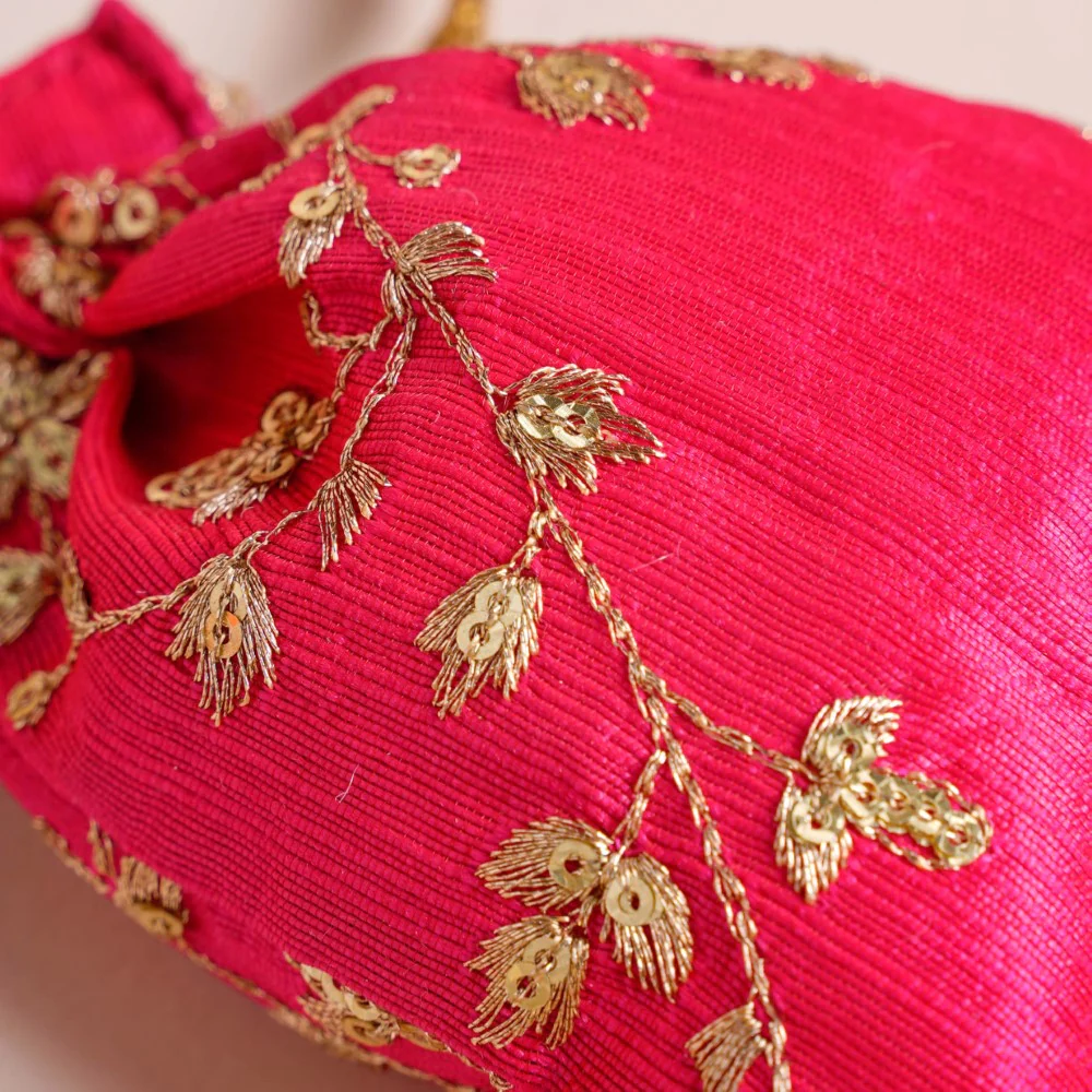 Kimaya Zari Floral Embroidered Shagun Potli Bag Set Of 2 - Image 11