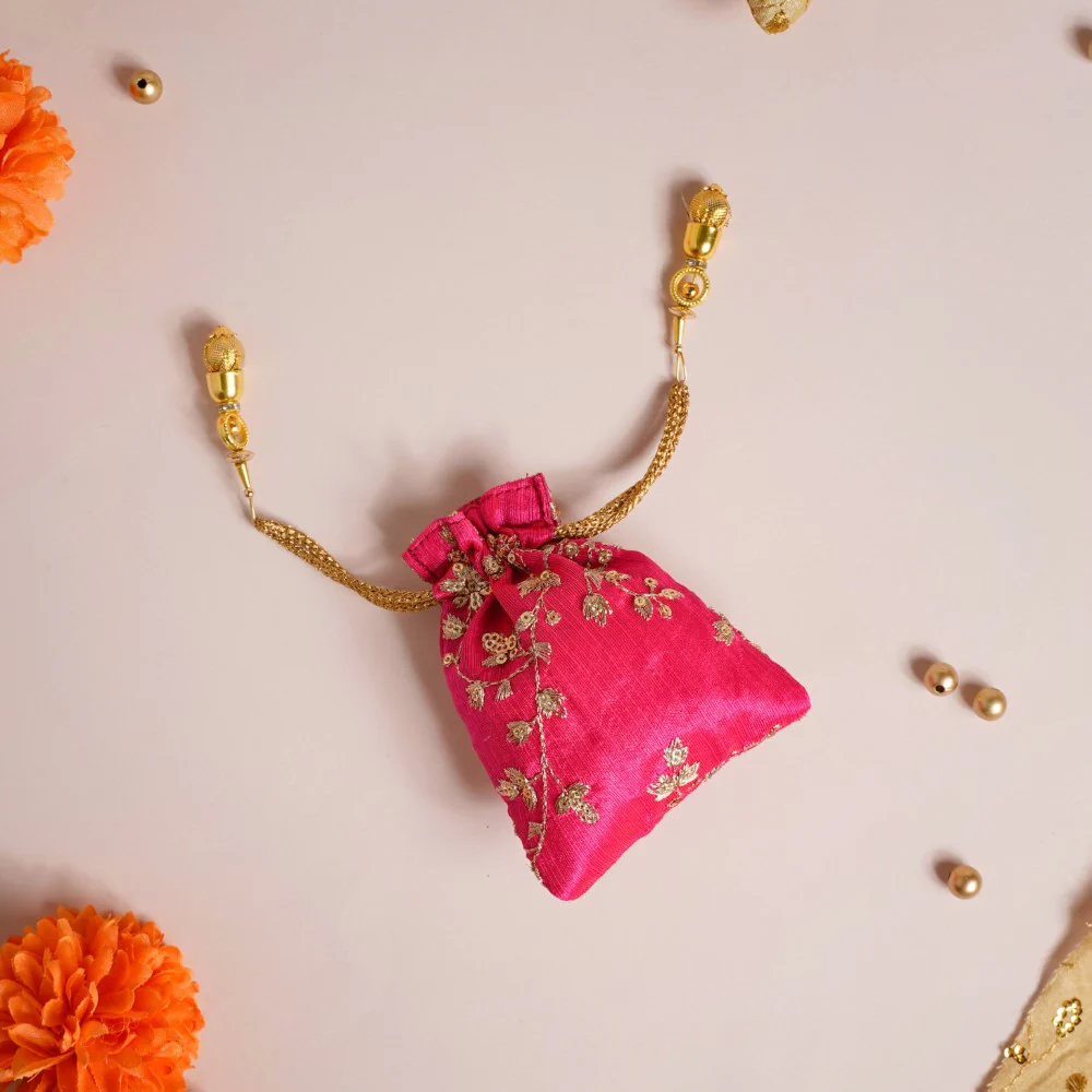 Kimaya Zari Floral Embroidered Shagun Potli Bag Set Of 2 - Image 12