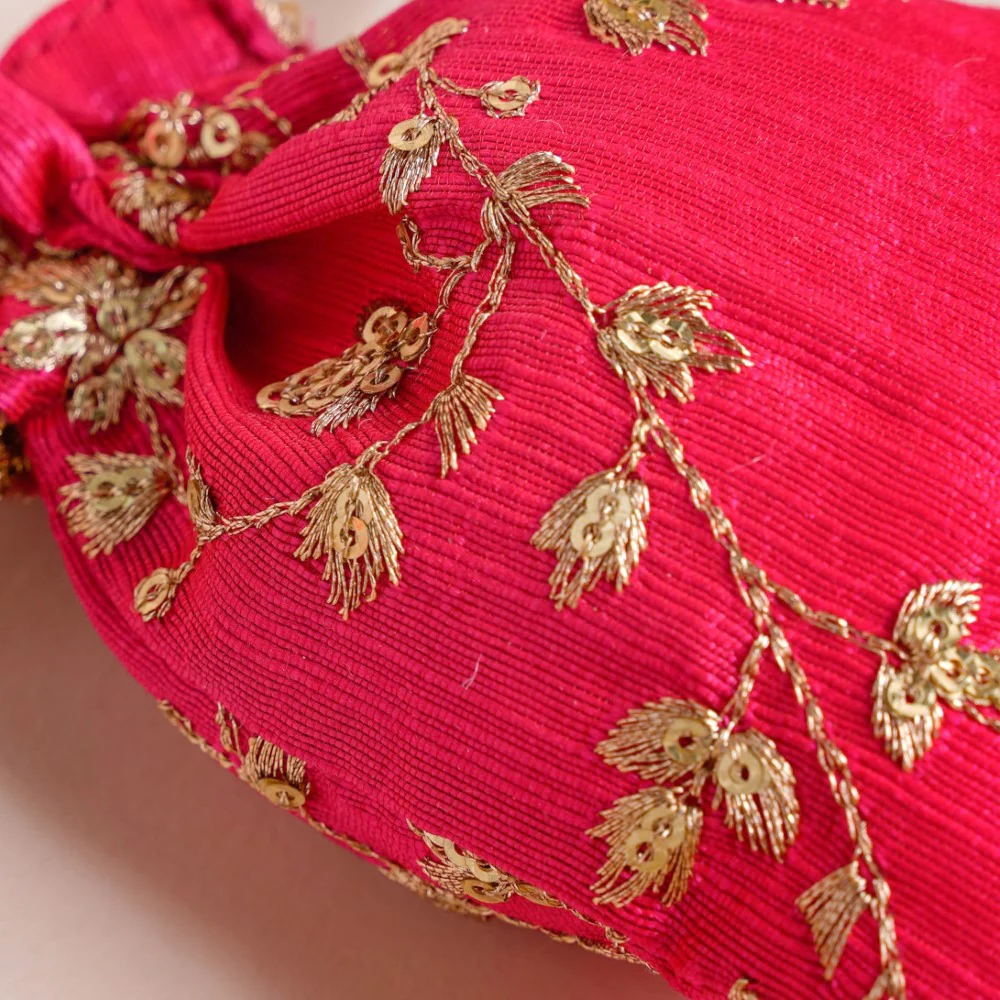 Kimaya Zari Floral Embroidered Shagun Potli Bag Set Of 2 - Image 7