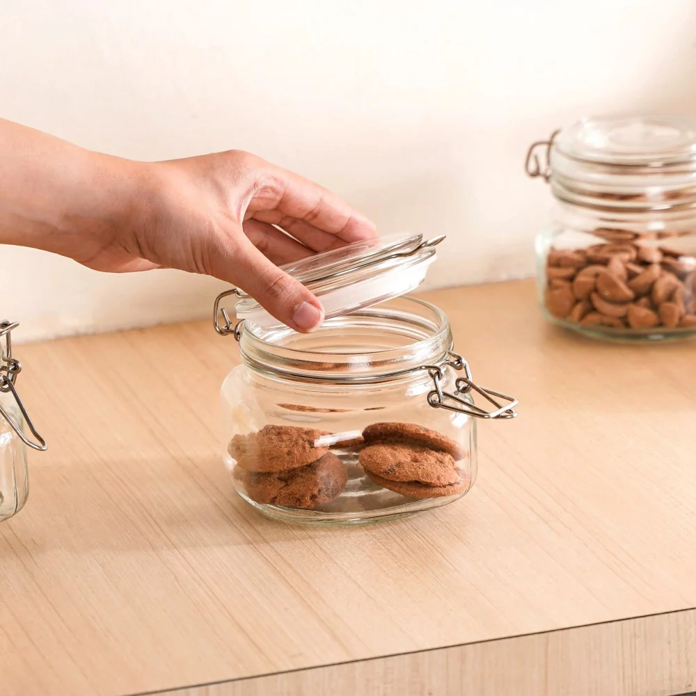 Set Of 4 Glass Storage Kitchen Jars With Clip Lids 500ml - Image 2
