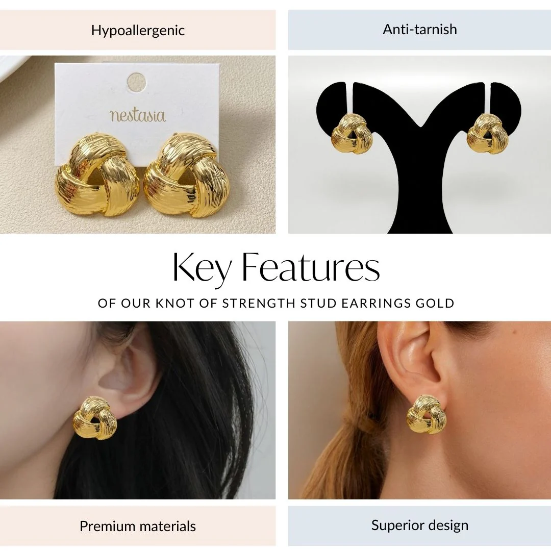 Knot Of Strength Stud Earrings Gold - Image 4