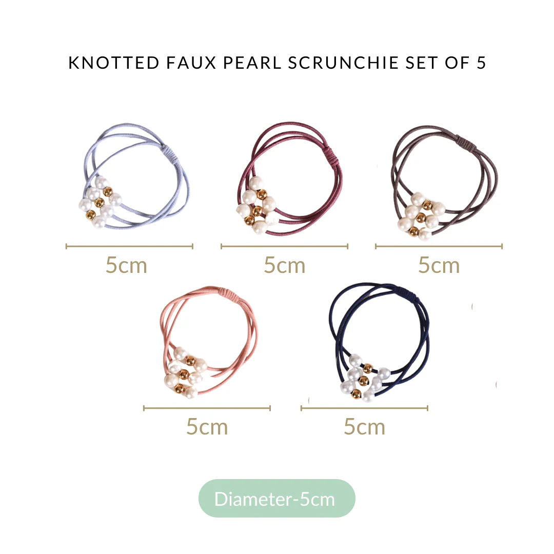 Knotted Faux Pearl Scrunchie Set Of 5 - Image 4