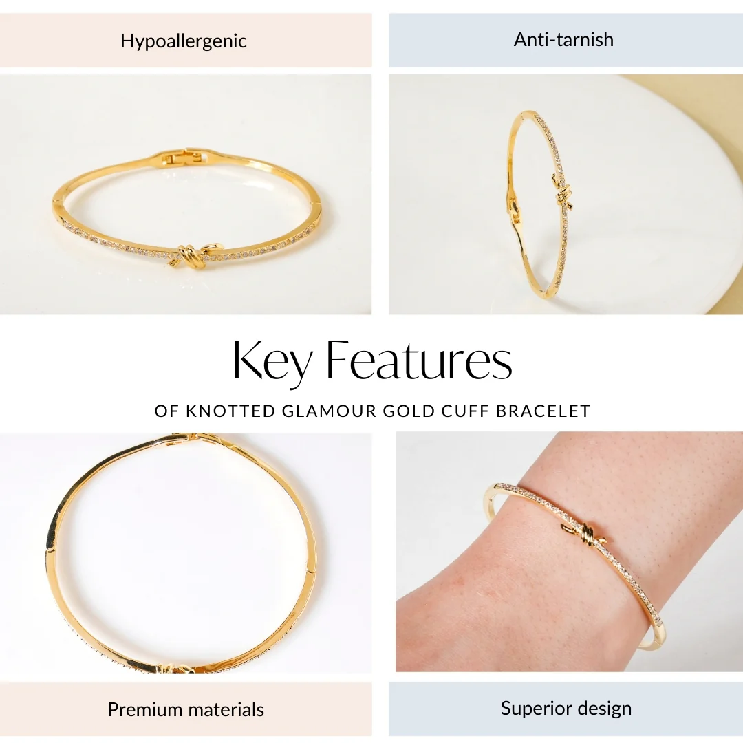 Knotted Glamour Gold Cuff Bracelet - Image 4