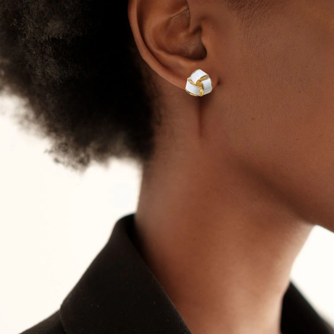 Knotted Style Stud Earrings White - Image 2