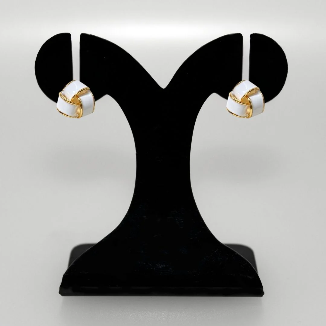 Knotted Style Stud Earrings White - Image 6
