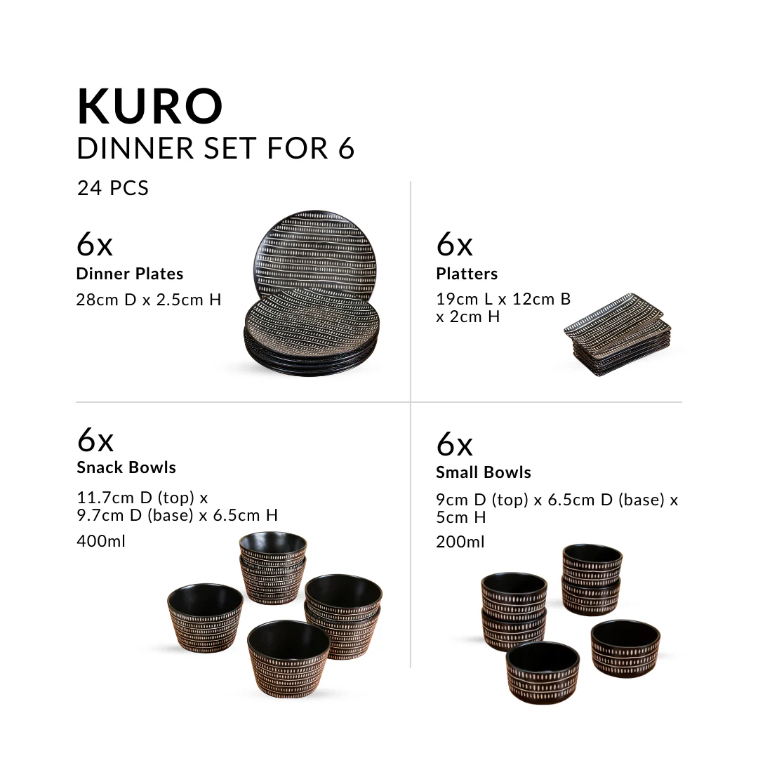 Kuro 24 Piece Ceramic Dinner Set For 6 - Image 3