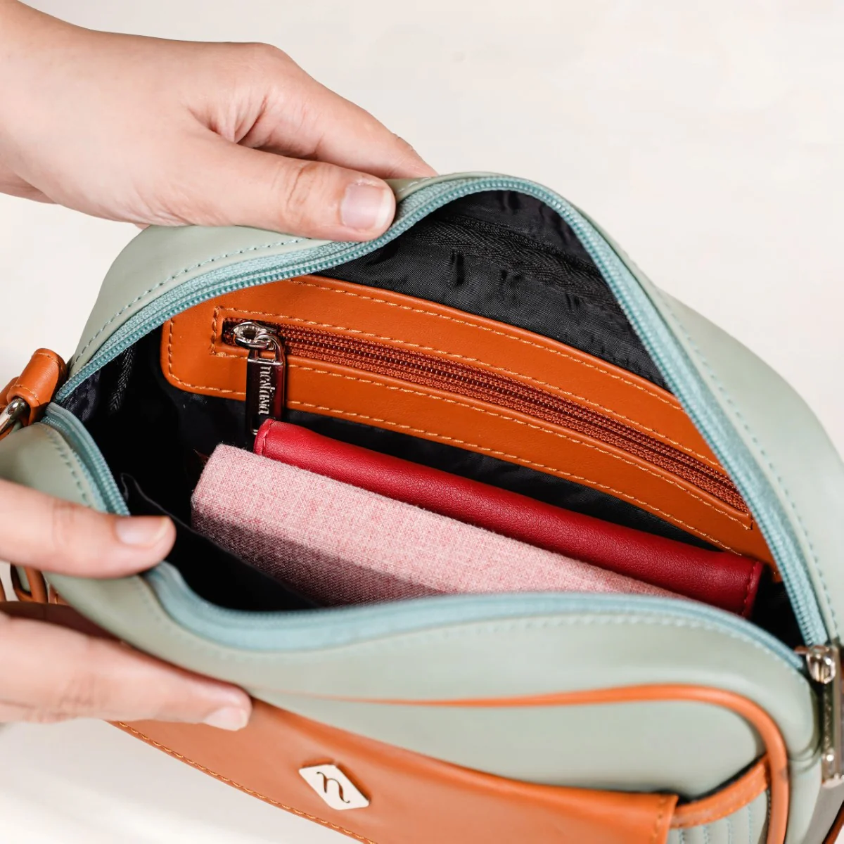 La Fusion Sling Bag For Women Sage Green Tan - Image 9