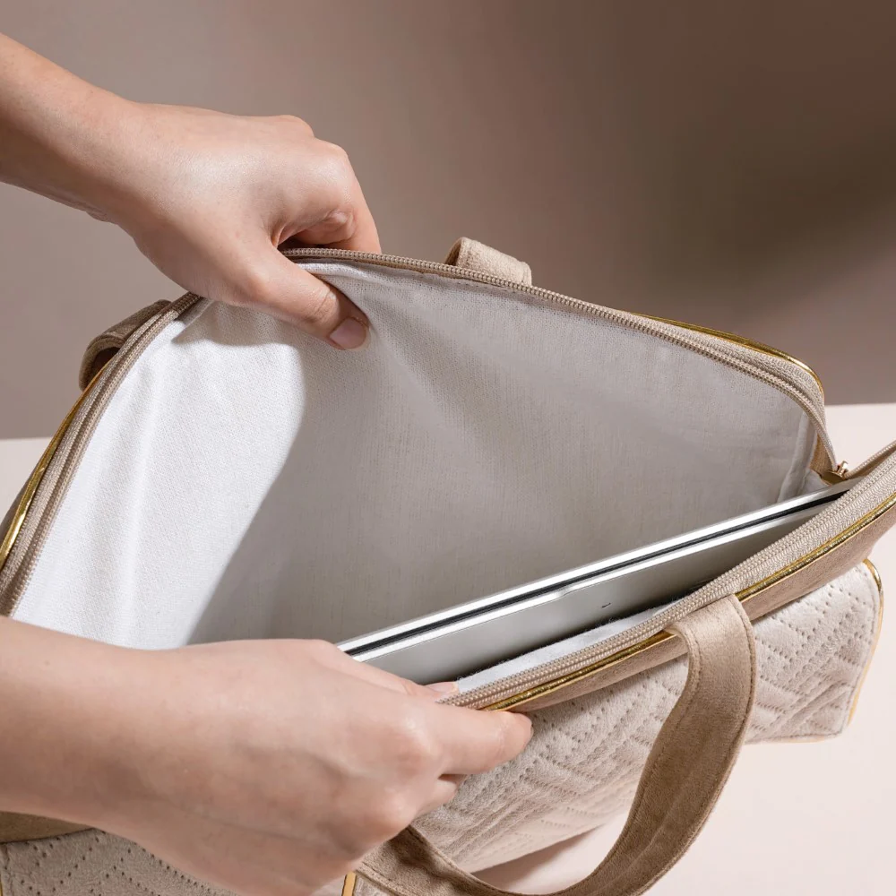 Laptop Bag Luxe Velvet Sleek Beige 14 x 10.5 Inch - Image 7