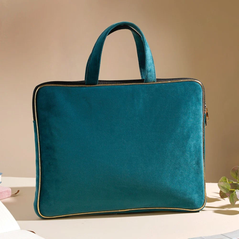 Laptop Bag Luxe Velvet Sleek Dark Green 14 x 10.5 Inch - Image 8