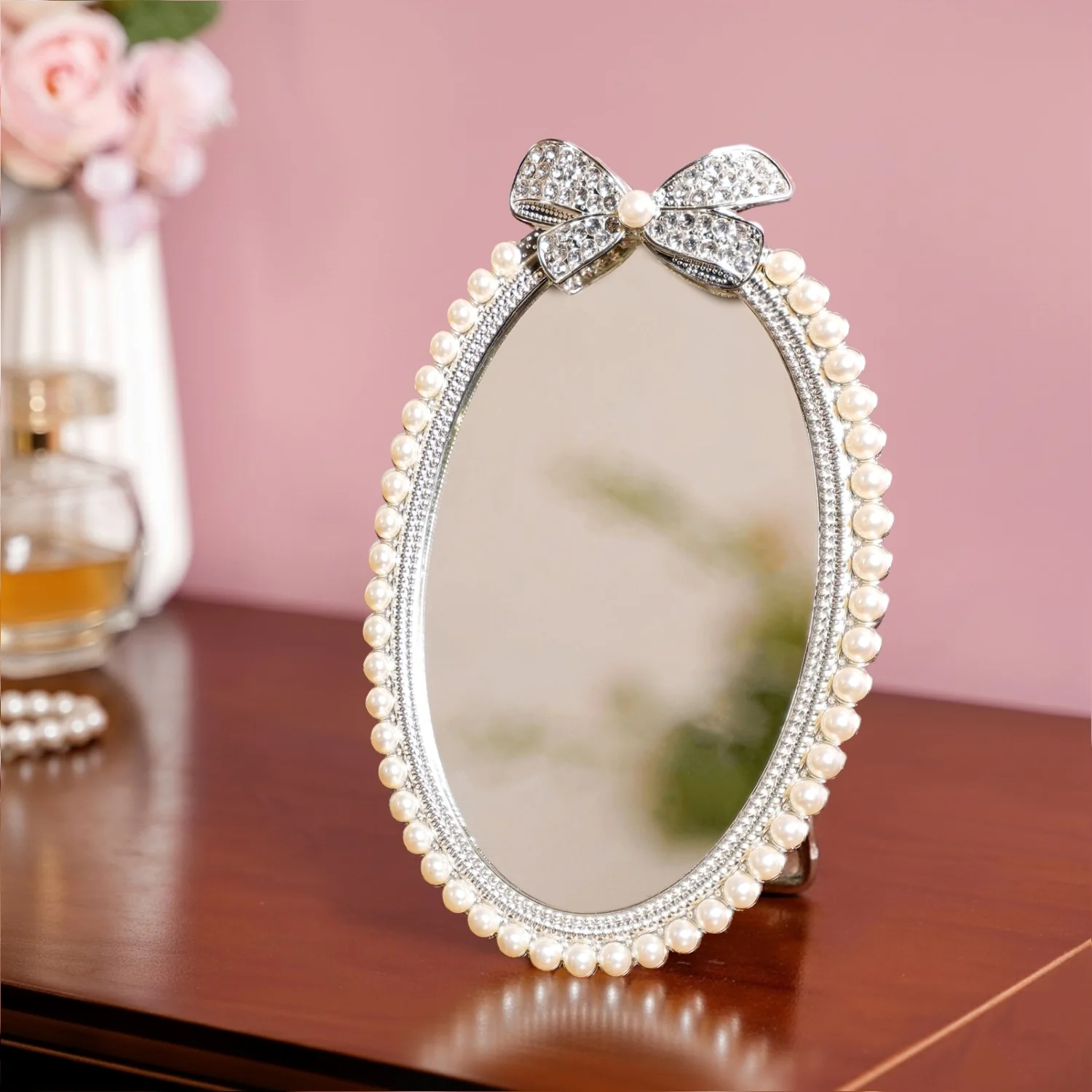 Large Bow Pearl Mirror 13x18cm - Image 8