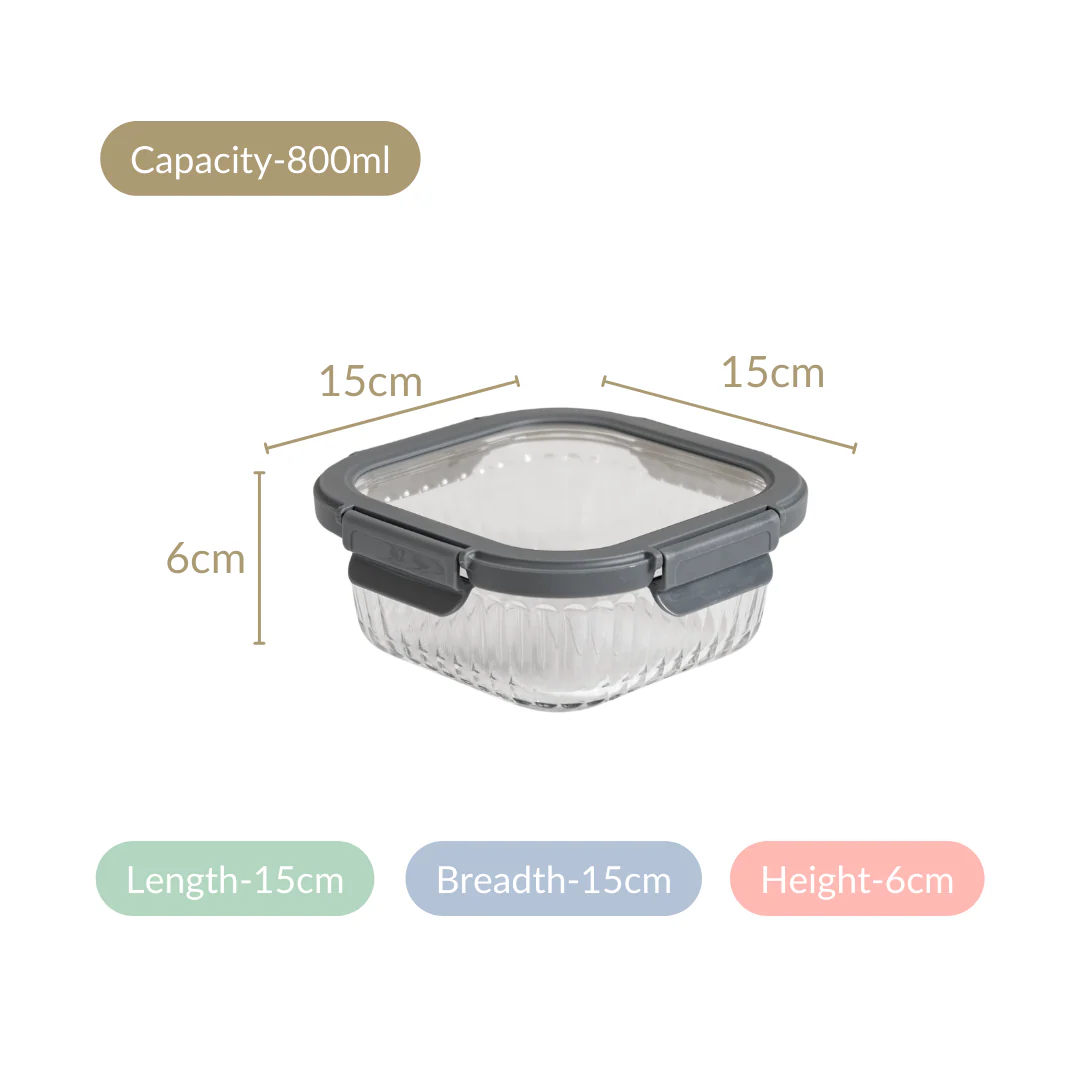 Large Fluted Glass Storage Container With Airtight Lid Set Of 2 800ml - Image 4