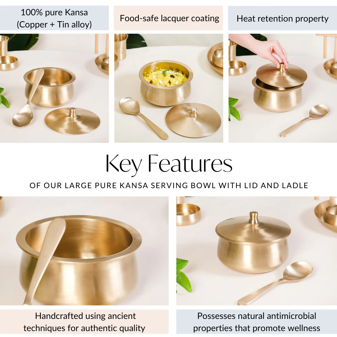 Large Pure Kansa Serving Bowl With Lid And Ladle 1300ml - Image 5