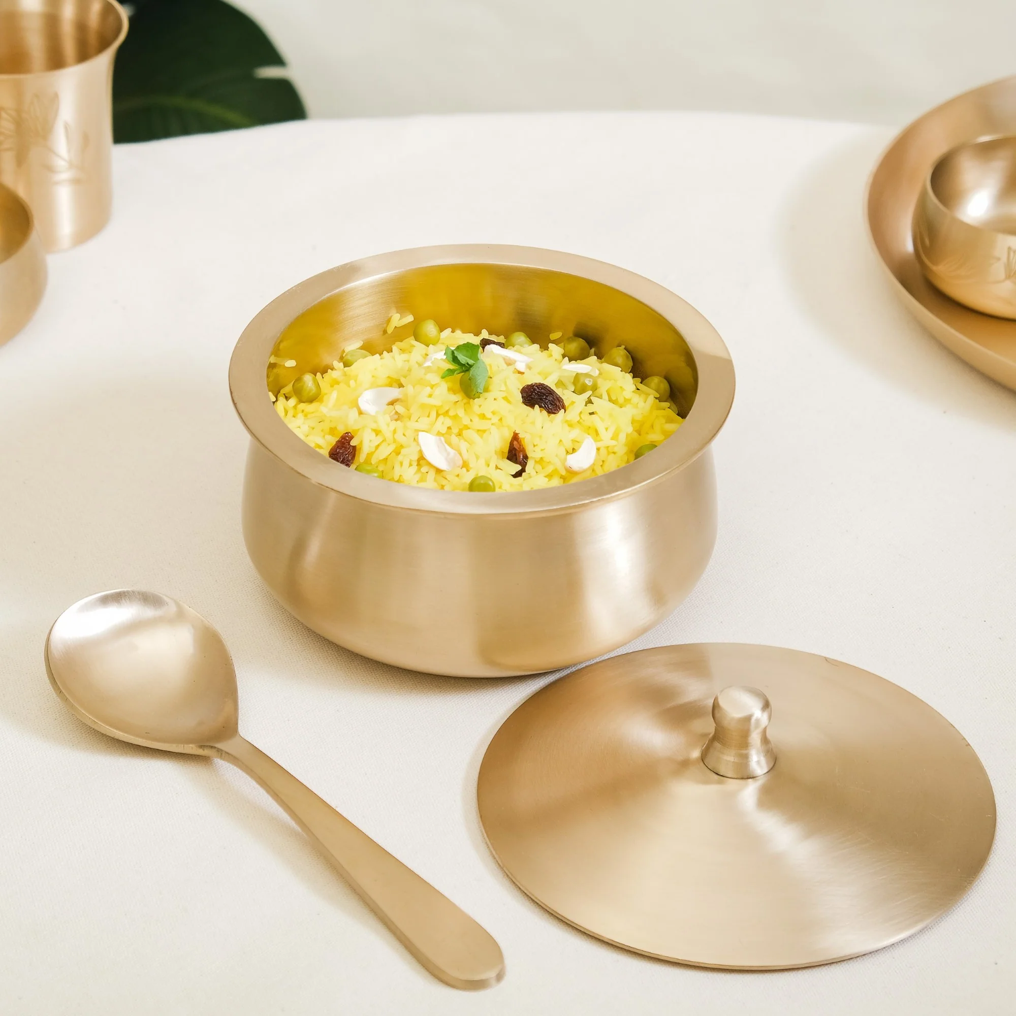 Large Pure Kansa Serving Bowl With Lid And Ladle 1300ml - Image 9