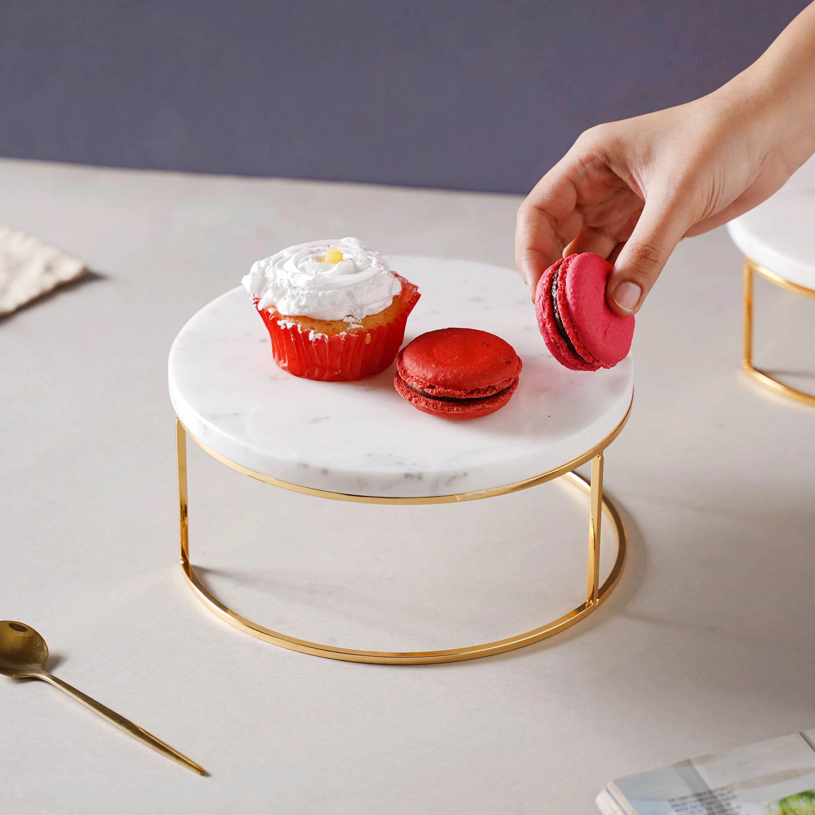 Large Round Marble Tray With Metal Stand - Image 3