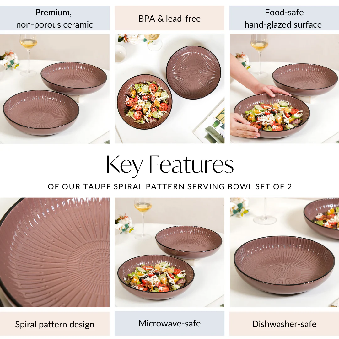 Large Salad Serving Bowl Set Of 2 Taupe 1800ml - Image 5