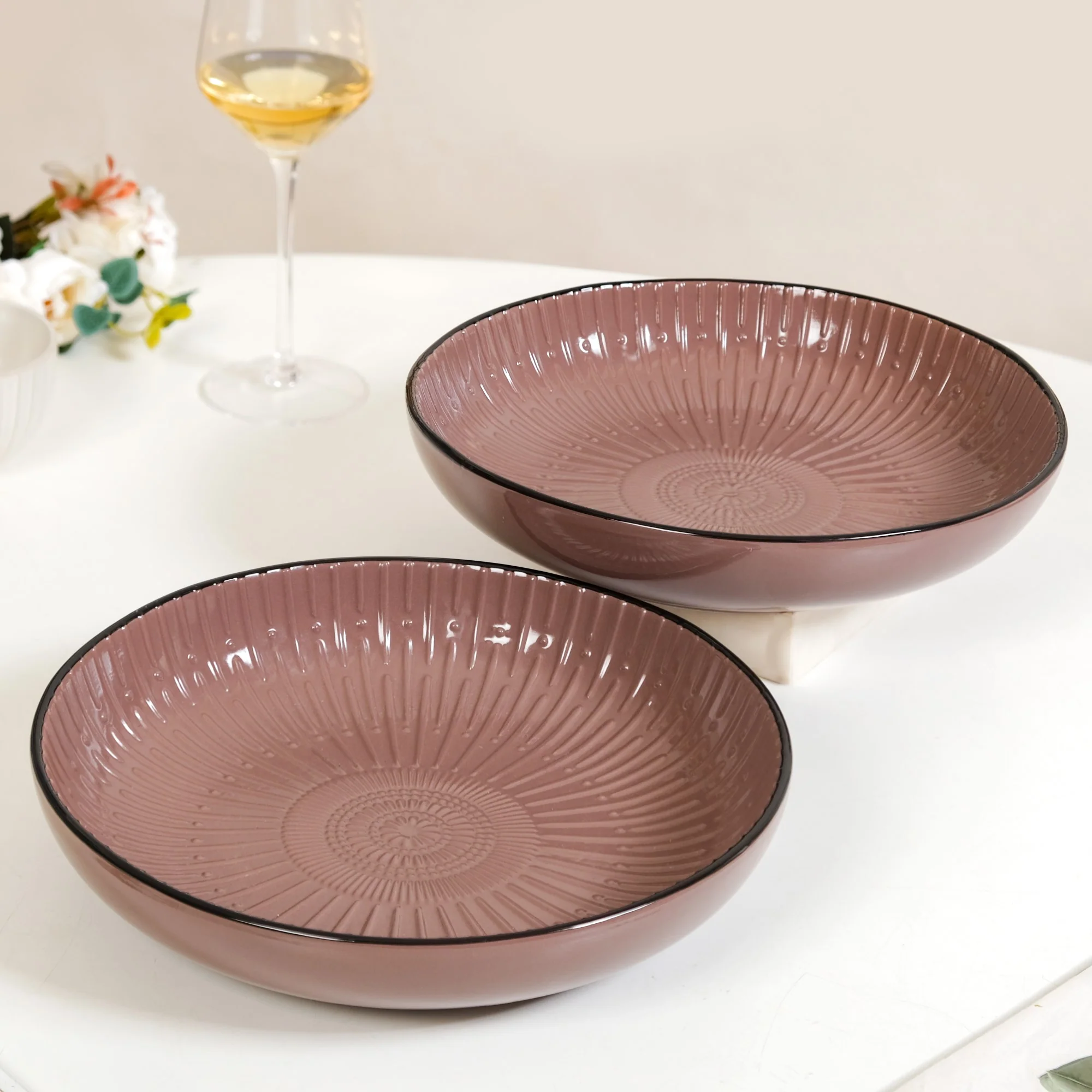 Large Salad Serving Bowl Set Of 2 Taupe 1800ml - Image 8