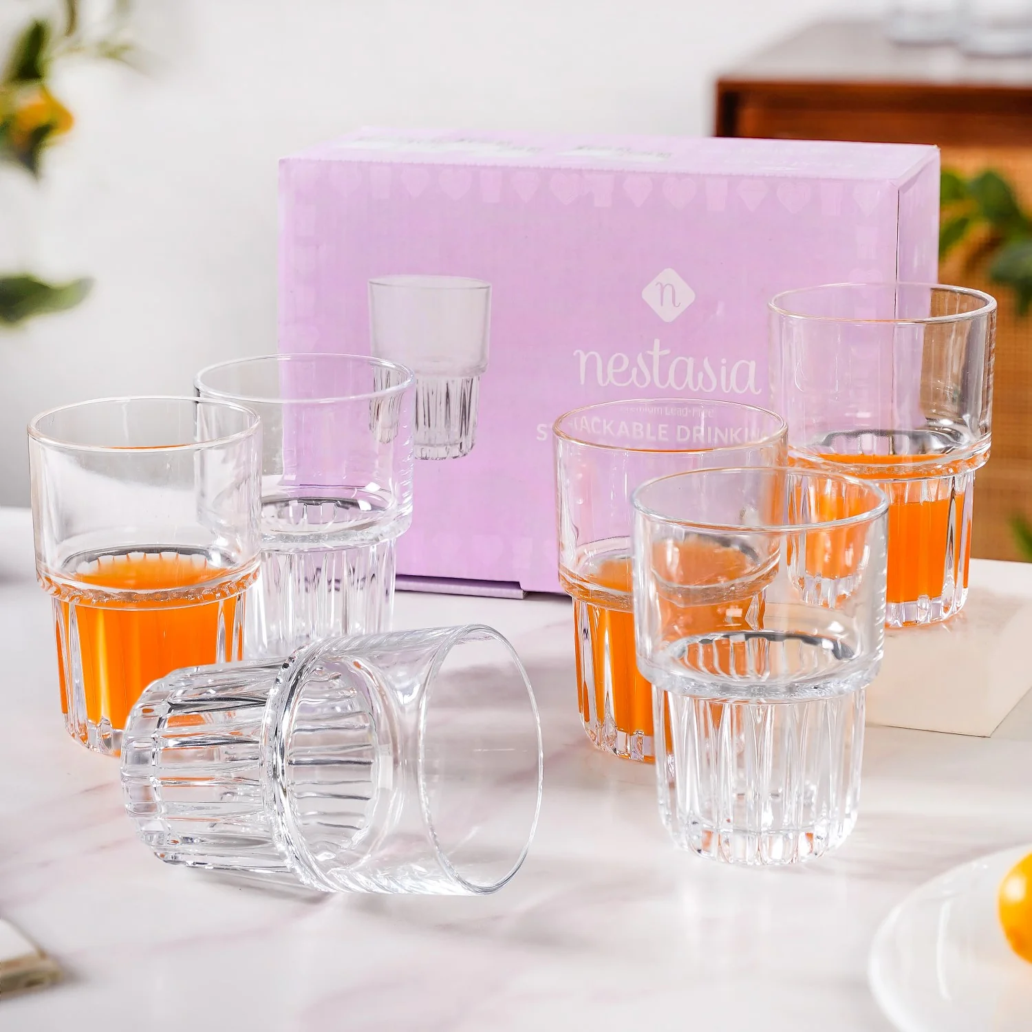Large Stackable Drinking Glass Tumblers Set Of 6 340ml - Image 2