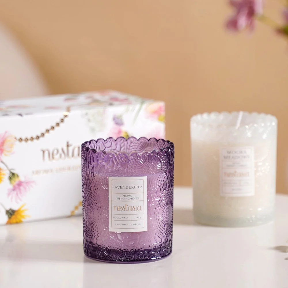 Lavender & Mogra Soy Wax Scented Candles Set Of 2 - Image 6