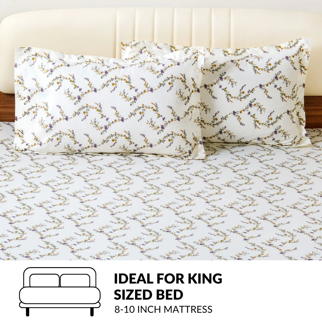 Lavender Vine King Size Cotton Bedding Set 275x275cm - Image 7
