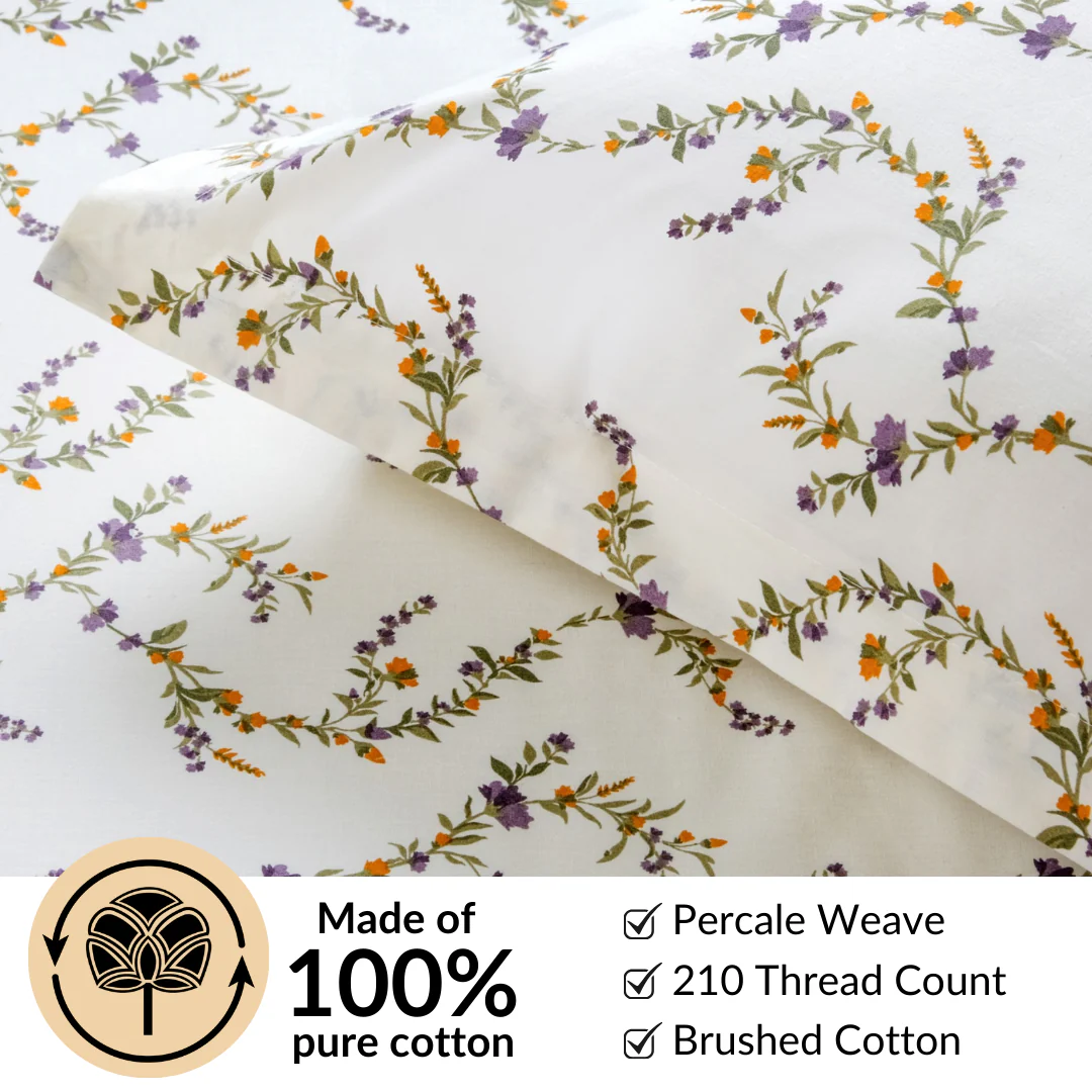 Lavender Vine Queen Size Pure Cotton Bedding Set 254x229cm - Image 6