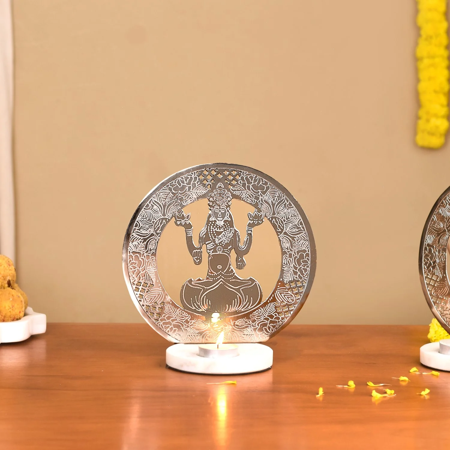 Laxmi Ganesh Metal Tealight Candle Holder Set Of 2 - Image 7