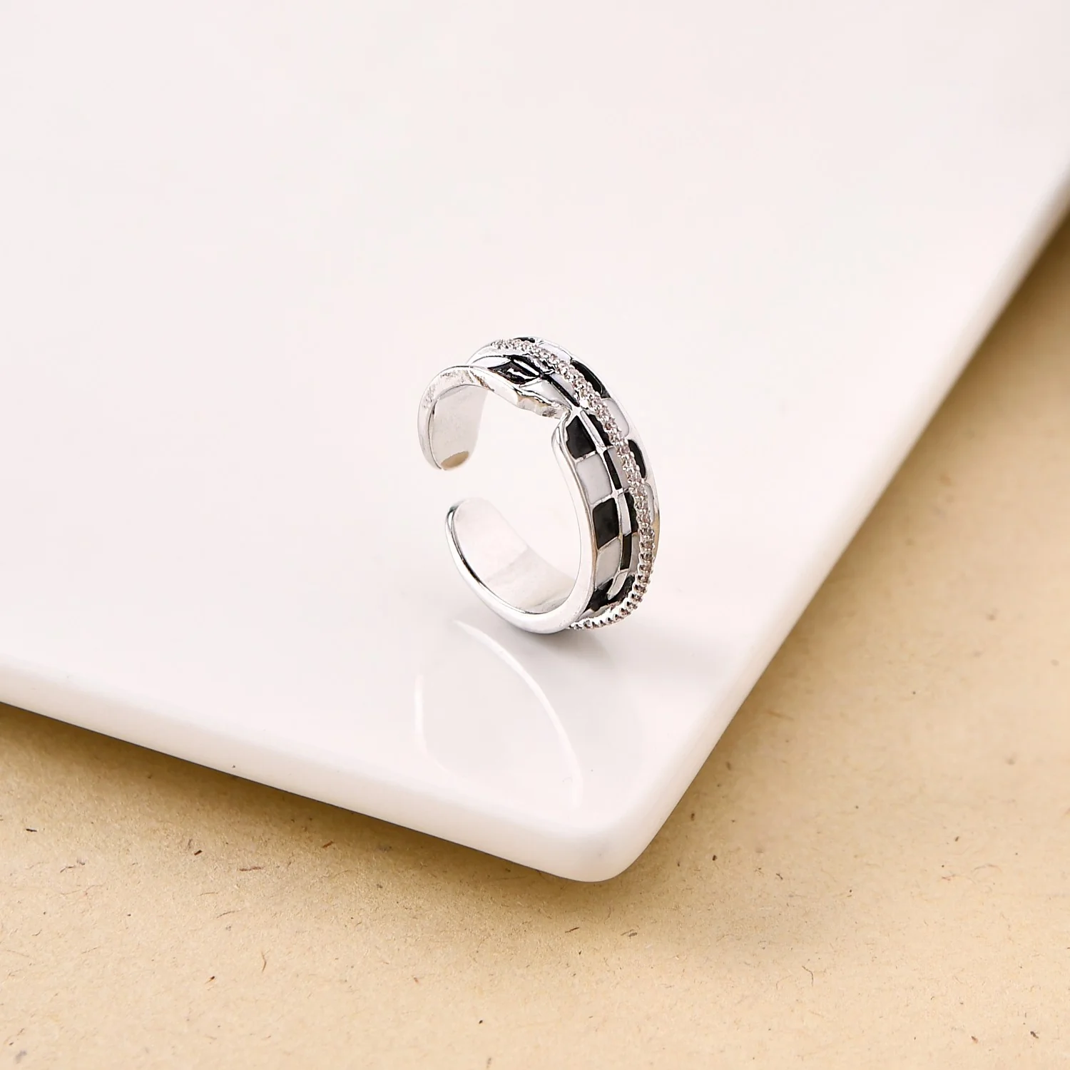 Layered And Checkered Silver Statement Ring - Image 5