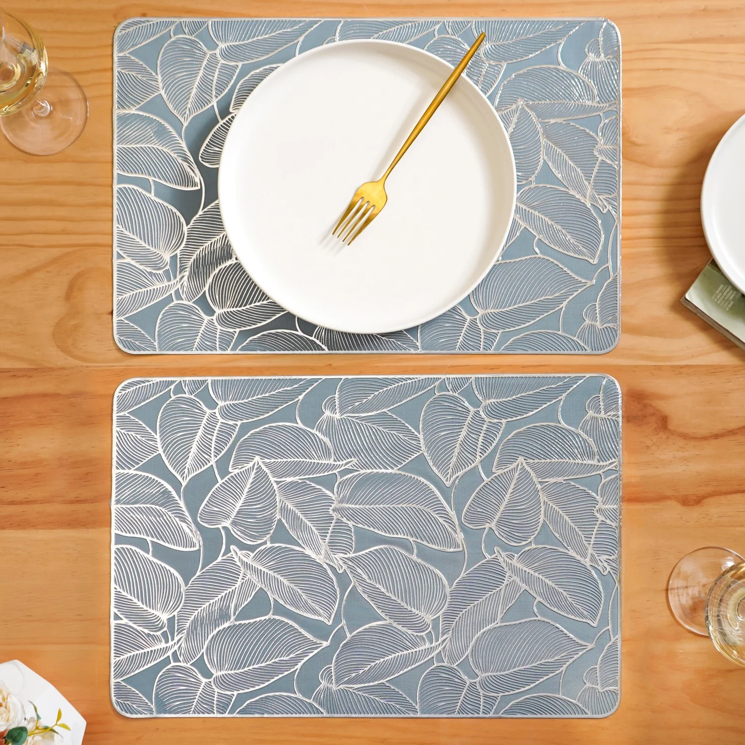 Leaf Cluster Dining Mats Set Of 6 Blue - Image 6