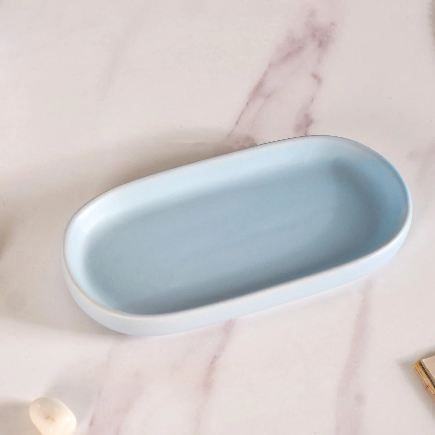 Leaf Emboss Ceramic Bath Set Of 3 With Tray Light Blue - Image 8