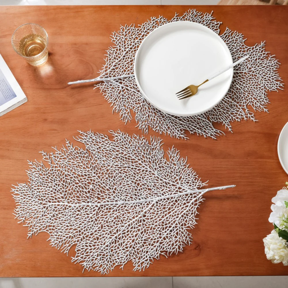 Leaf Shaped Silver Table Mat Set Of 6